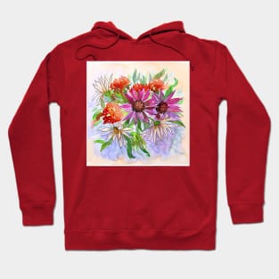 Echinacea and Daisy Watercolor Painting Hoodie